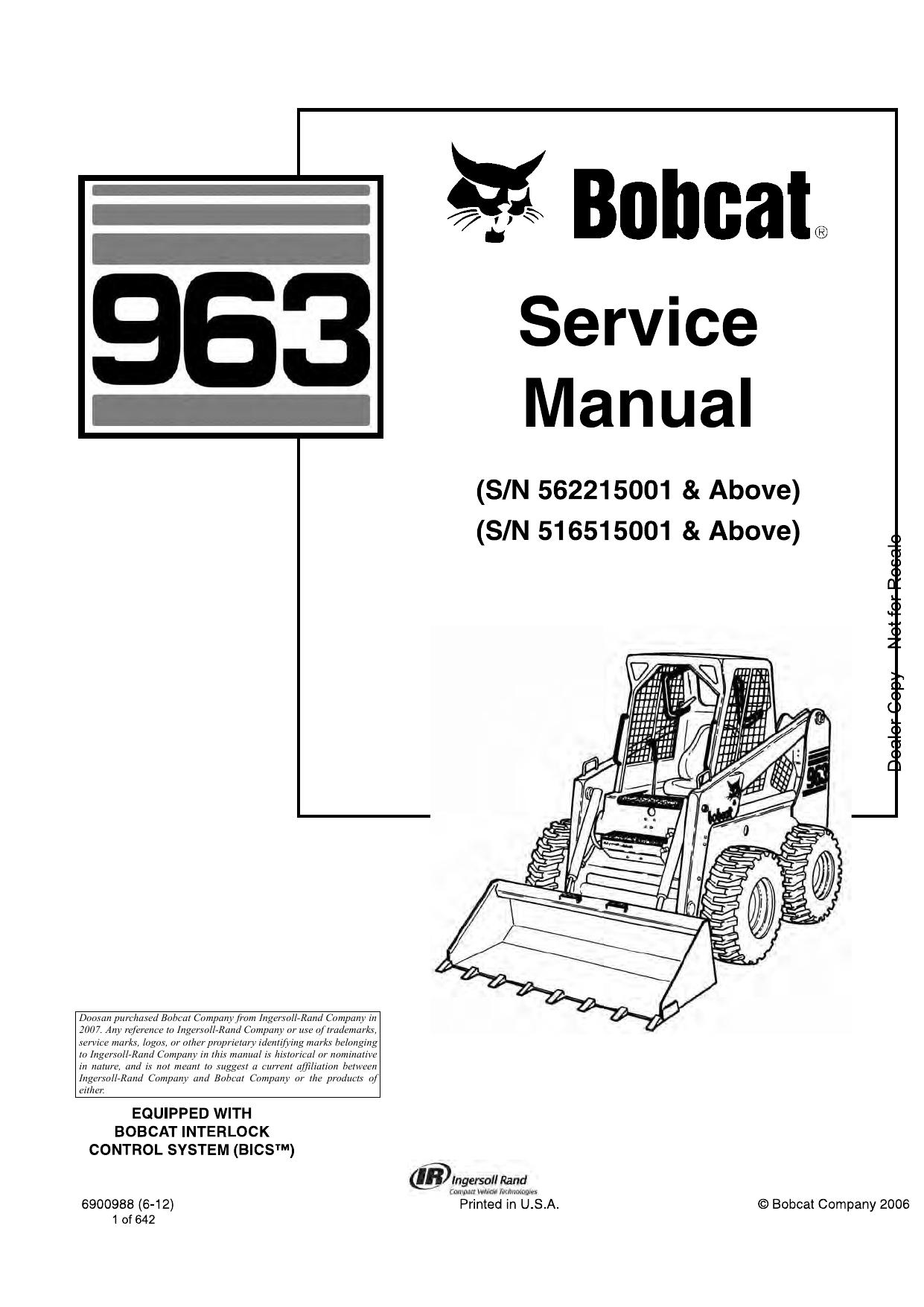 963 Loader Service Manual Bobcat